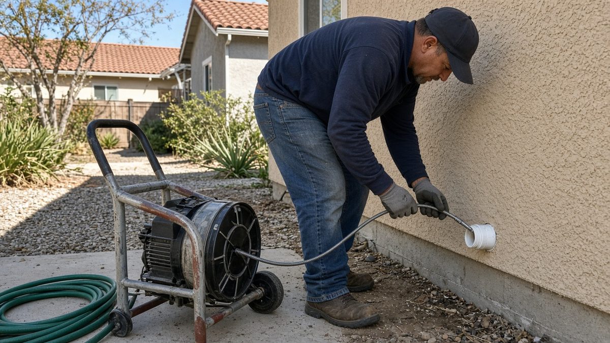 Clearing a drain line from an exterior cleanout in Aliso Viejo