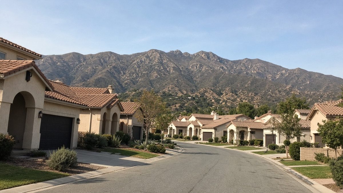 A residential street in Rancho Santa Margarita with Saddleback ridge behind