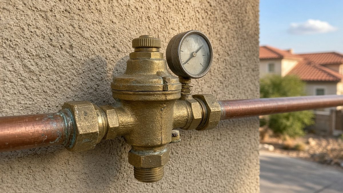 Water pressure regulator and gauge on an Aliso Viejo home's main line